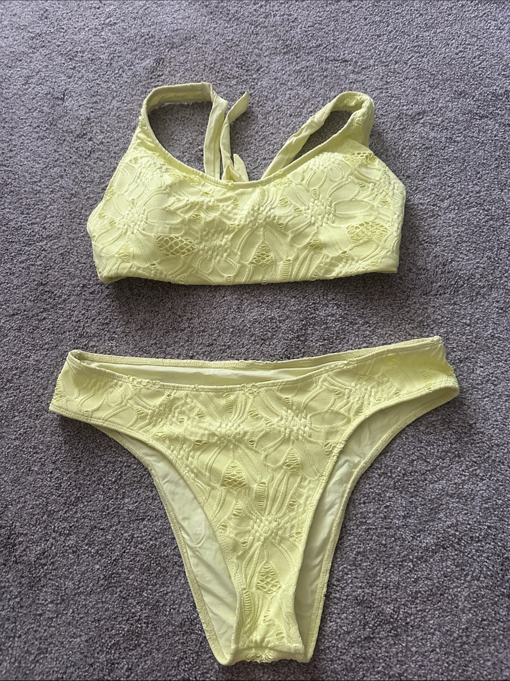 Lace-Embellished Yellow Bikini Set - Women Swim